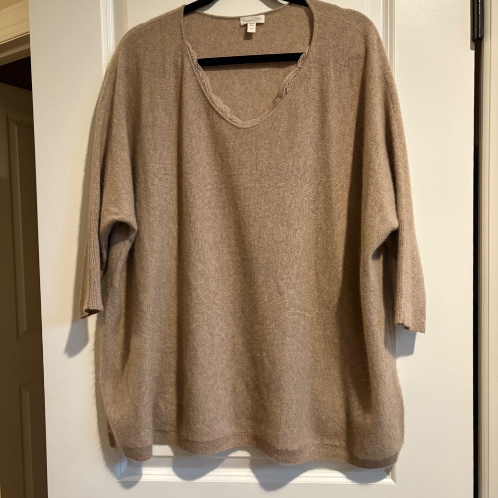 Garnet hill  cashmere v neck lace trim tunic - Picture 2 of 7